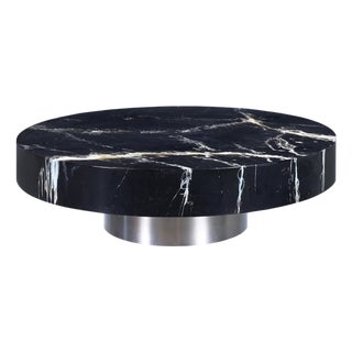 Italian Modern Round Faux Marble and Steel Coffee Table by Willy Rizzo For Sale
