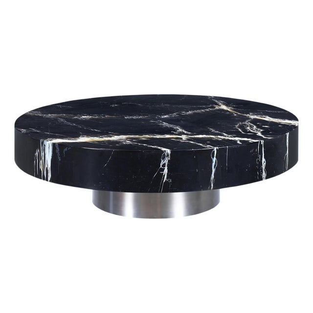 Italian Modern Round Faux Marble and Steel Coffee Table by Willy Rizzo For Sale