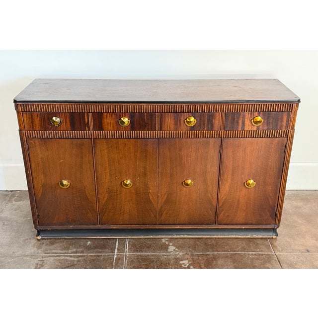 Vintage 1940's Art Deco Walnut and Brass Credenza For Sale - Image 12 of 18