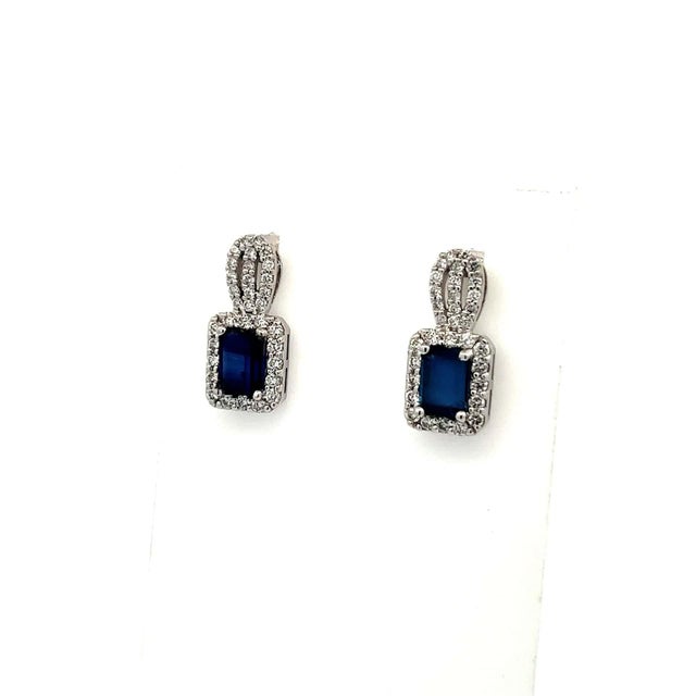 Traditional Natural Sapphire Diamond Earrings 14k W Gold 2.84 TCW Certified For Sale - Image 3 of 13
