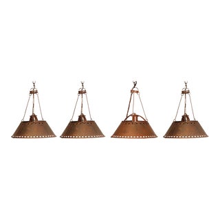 Country Farmhouse Style Set Four Metal Pendant Lights For Sale