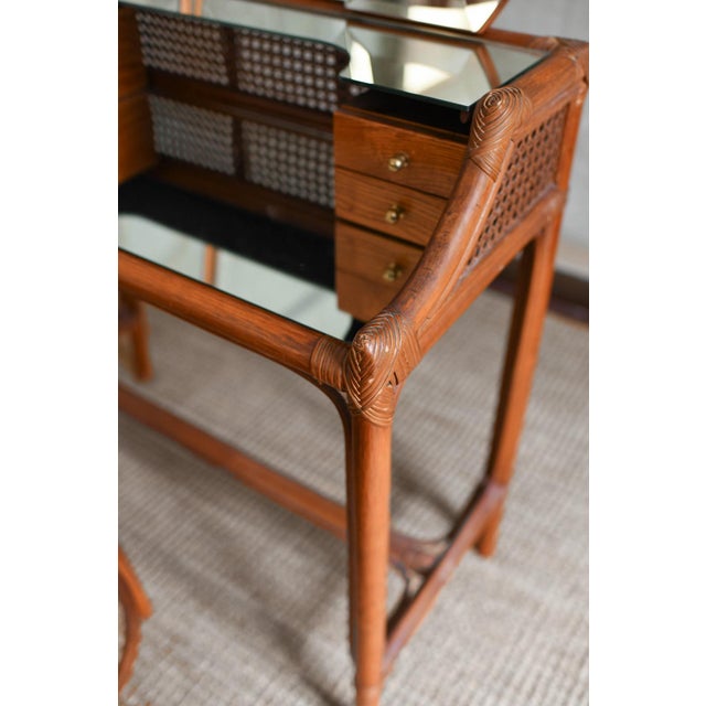 Mid-Century Vanity & Chair in with Brass Details and Side-Panel Mirrors, 1950s, Set of 2 For Sale - Image 6 of 7