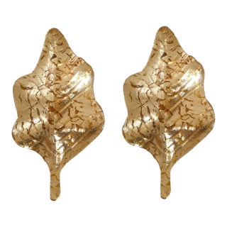 1980s Gold Murano Glass Leaf Sconces, Mid Century Modern For Sale