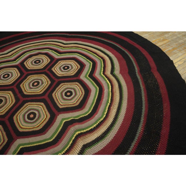 Oval Shape Hexagonal Geometric Modernist Design Antique American Folk Art Braided Rug For Sale - Image 18 of 18