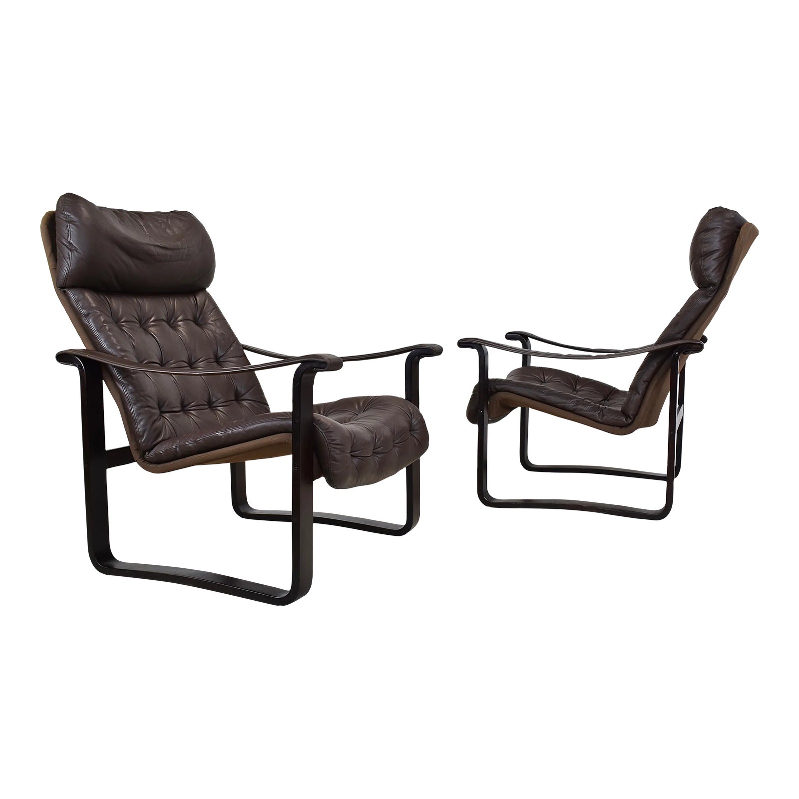 1970s Bjarne Dahlqvist for Oy Bd Furniture Leather Sling Chairs