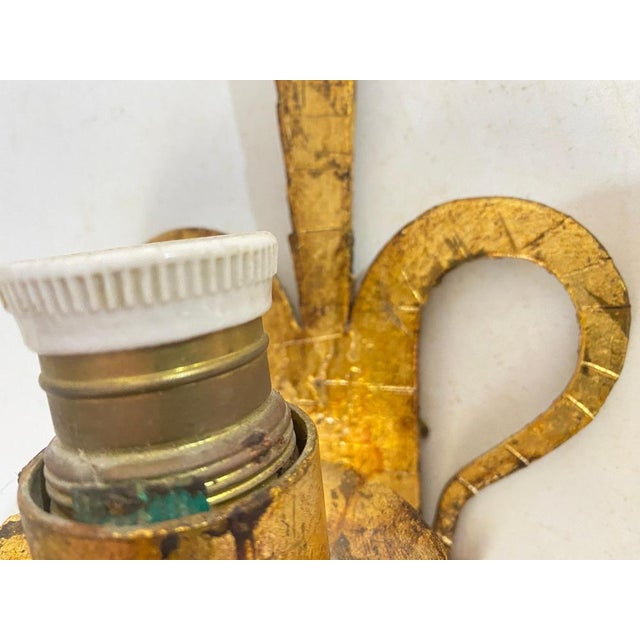 French Gilt Iron Sconces, 20th Century, Set of 2 For Sale - Image 3 of 15