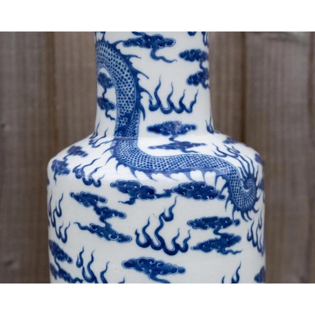 Large Antique Chinese Blue and White Dragon & Fish Porcelain Vase For Sale - Image 14 of 18