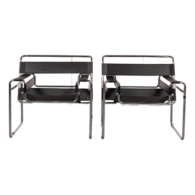 Pair of Late 20th Century Black Leather Wasilly Style Chairs, Not Labeled For Sale