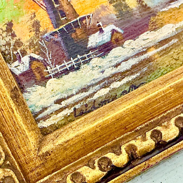 Mid 20th Century 1950s Vintage Impressionist Rustic Holland Winter Landscape Original Oil Painting. For Sale - Image 5 of 11