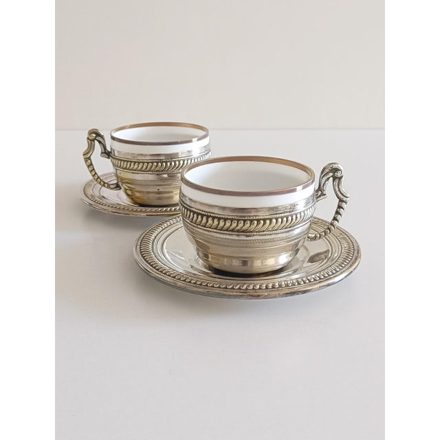19th Century Victorian Alpaca Silver Coffee Cups and Plates, England, Set of 4 For Sale - Image 5 of 14