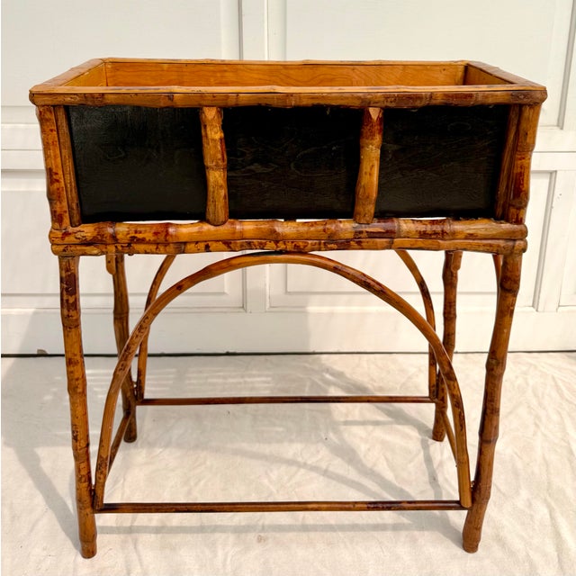 Vintage Bamboo Jardinière Planter Stand With Removable Galvanized Liner For Sale - Image 12 of 13