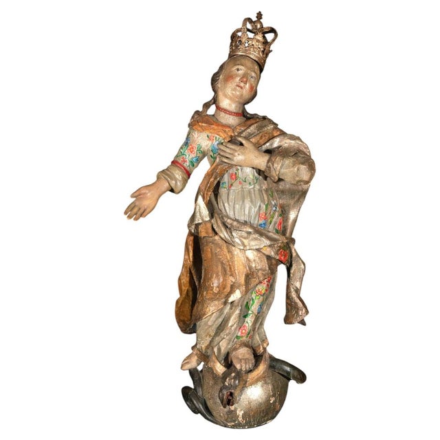 17th Century Spanish Polychrome Immaculate Conception Sculpture, 1650 For Sale - Image 10 of 10