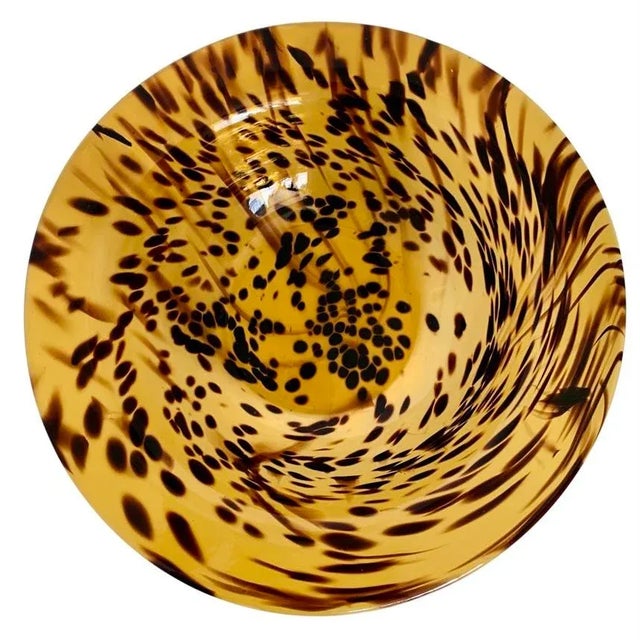 A vintage 1980s Murano art glass style Tortoise glass bowl / centerpiece. Thick Amber & multi Tortoise shell glass. A chic...