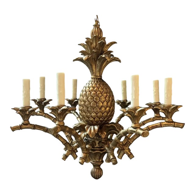 Mid 20th Century Italian Giltwood Pineapple Chandelier For Sale