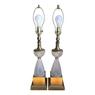 1960s Italian Lead Crystal Brass Lamps - a Pair For Sale