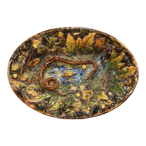 Early 20th Century French Palissy Majolica Platter With Snake, Frog, and Shells