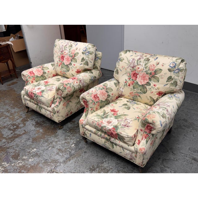 Shabby Chic Floral Patterned Arm Chairs, Pair For Sale - Image 9 of 12
