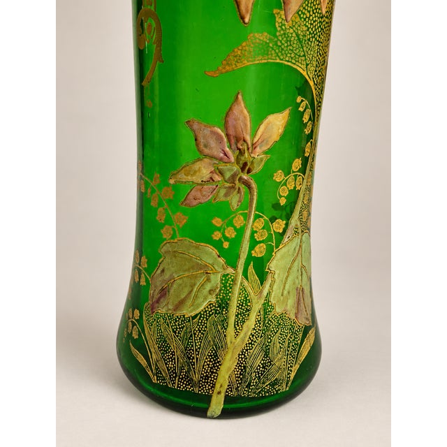 Glass French Art Nouveau Belfort Vase in Enameled Emerald Green Glass by Legras Montjoye, 1900s For Sale - Image 7 of 12