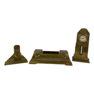 Jugendstil Brass Desk Set with Lion Heads, 1890s, Set of 3 For Sale