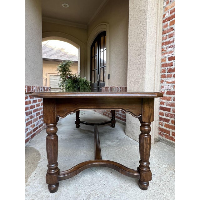 Vintage French Provincial Dining Table Oak Farmhouse Conference Library
