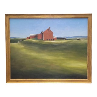 Fine Vintage Oil Painting of a Red Barn Signed For Sale