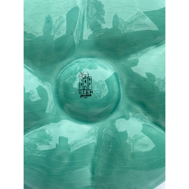 1940s French Gien Turquoise Majolica Oyster Plate For Sale - Image 11 of 13