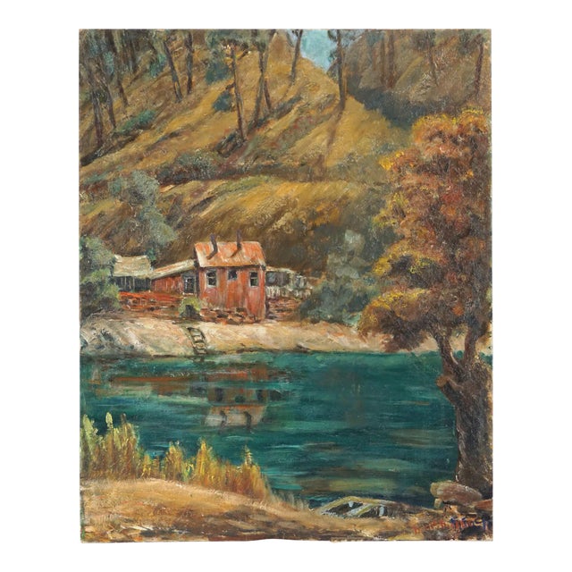 Mid Century Autumnal Yosemite Landscape -- Miner's Shack on Tuolumne River by n.c. McNickle For Sale