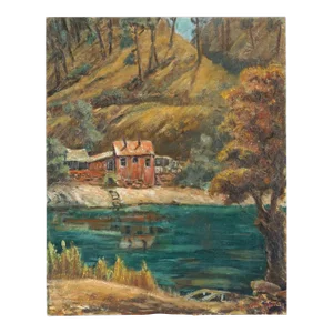 Mid Century Autumnal Yosemite Landscape -- Miner's Shack on Tuolumne River by n.c. McNickle