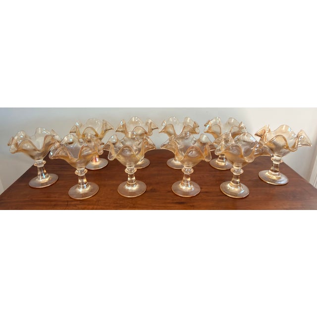 11 Vintage 1960s French Marigold Amber Glass Footed Ice Cream Pedestal Bowls For Sale - Image 10 of 13