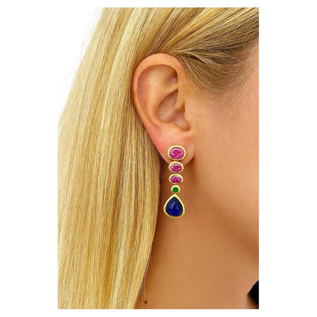 Bochic “Capri” Natural Vintage Ruby, Sapphire & Emerald Set In 18K Gold & Silver For Sale - Image 4 of 11