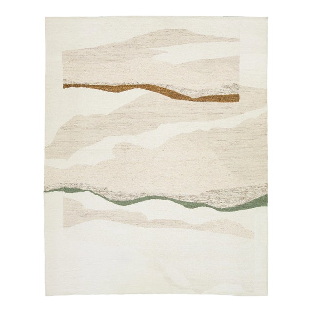 Contemporary Designed Soumak Wool Rug Handmade in Ivory For Sale