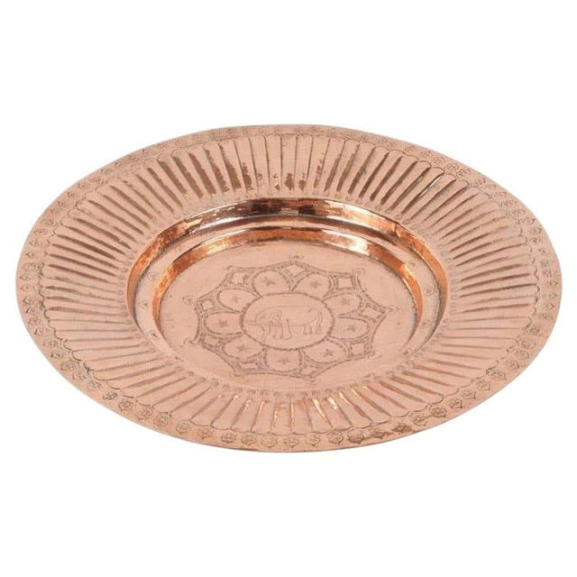 Antique Hand-Hammered Copper Tray, Geometric Design, India, 1940s For Sale - Image 9 of 11