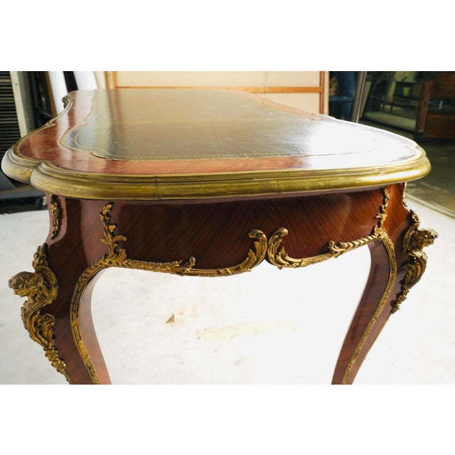 Pair of Mid 20th Century Louis XV Style Black Leather-Top Writing Desks With Figural Gilt Mounts For Sale - Image 12 of 17