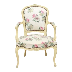 Vintage Mid Century French Louis XV Style Chintz Fauteuil