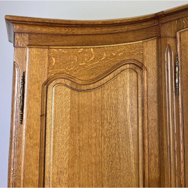 Vintage French Louis XVI Style Carved Oak 4-Door Armoire For Sale - Image 3 of 12