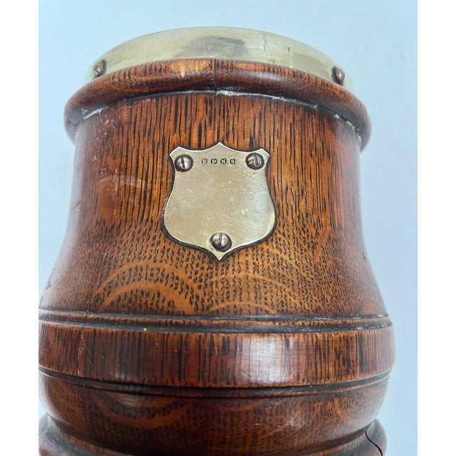 Early 20th Century Antique English Oak Biscuit Barrel with Silver Trim For Sale - Image 5 of 10