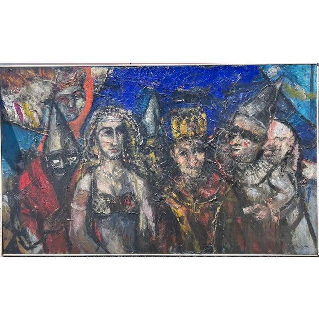 Blue Jonah Kinigstein, Large Figurative Expressionist Oil Painting Rediscovered New York City Artist, c.1950's For Sale - Image 8 of 18