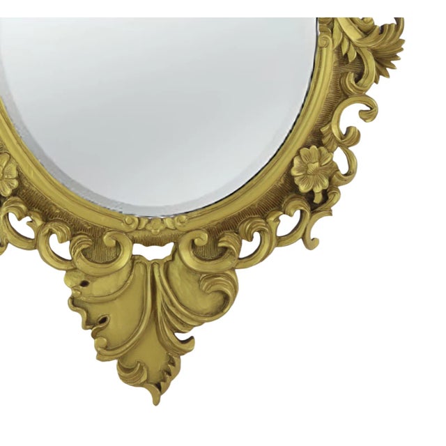 Traditional Vintage Italian Regency Carved Gold Gilt Oval Wall Mirror For Sale - Image 3 of 10