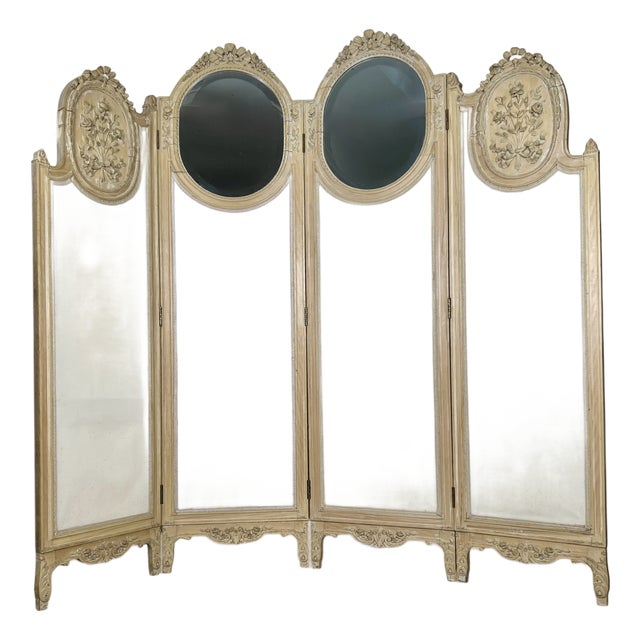 Large French Four-Fold Mirrored Dressing Screen, 1920s For Sale
