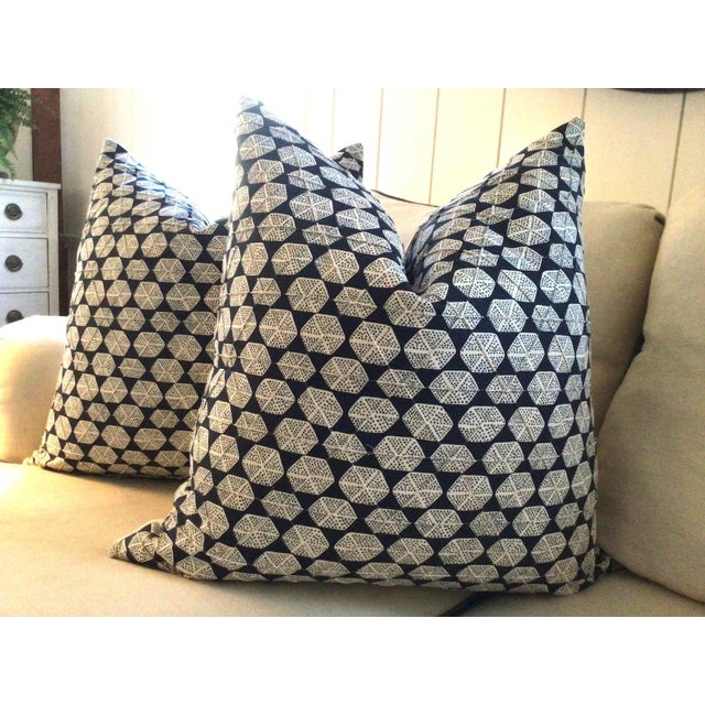 Thibaut Watercourse in Dark Navy Pillows- a Pair For Sale In Atlanta - Image 6 of 6