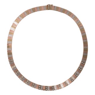 Vintage Italian 14k Tri Color Gold 0.60 Carats Diamond Cleopatra Collar Necklace For Sale