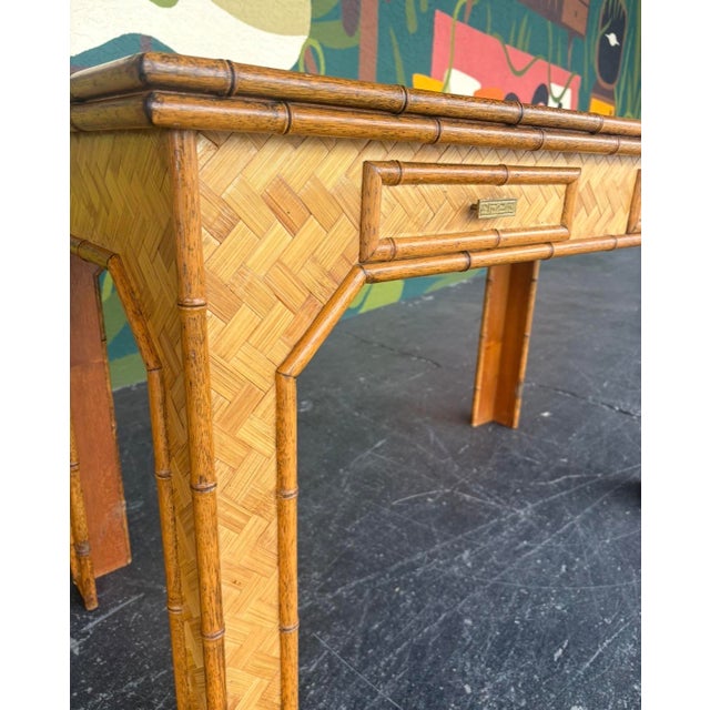 Brown Herringbone Bamboo Writing Desk For Sale - Image 8 of 13