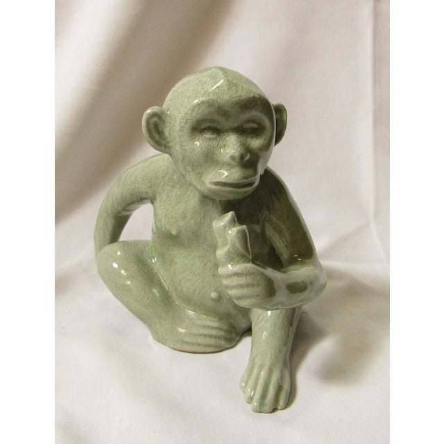 Sweet Ceramic Monkey Statue in Pale Green Glaze Chairish