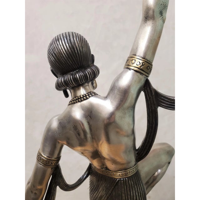 Silver Early 20th Century Original French Art Deco Dancer by Joe Descomps in Patina, Silver and Gilt Bronze For Sale - Image 8 of 13