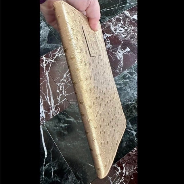 Contemporary Vintage 90s Fendi Vini Wine Tasting Notes Journal Gold Notebook Ostrich Leather For Sale - Image 3 of 12