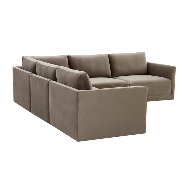 Boho Chic Willow Taupe Modular 5-Piece Performance Velvet L Sectional For Sale - Image 3 of 7