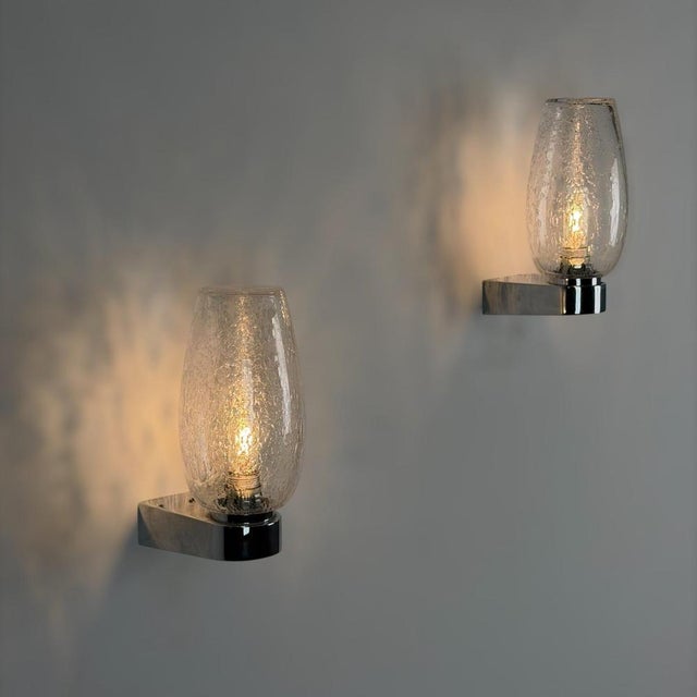 Gold Pulegoso Glass and Chrome Wall Sconces in the style of Seguso Vetri d'Arte, 1970s, Set of 2 For Sale - Image 8 of 18