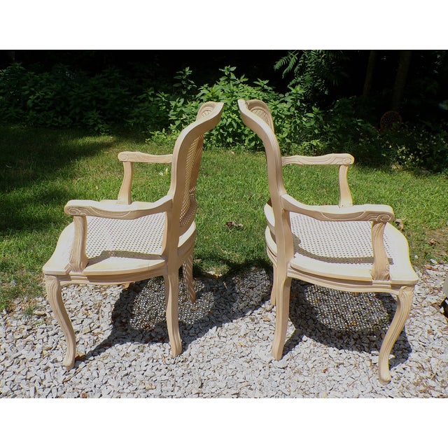 Brown Vintage Pair Harris Marcus Italian Double Cane Arm Chairs Carved Accent Chairs For Sale - Image 8 of 18