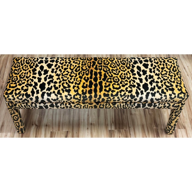 Late 20th Century Vintage 1980's Tufted Parsons Bench W/ Velvet Leopard Print Upholstery For Sale - Image 5 of 8