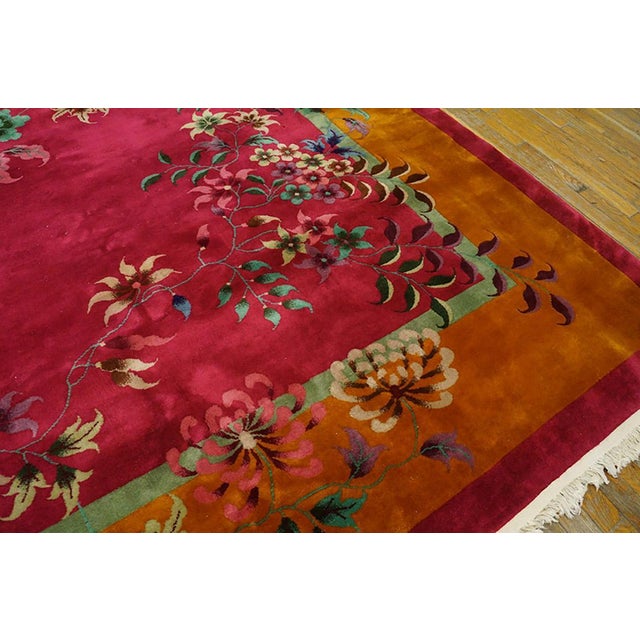 Red Exciting Red Background Color With Asymmetric Floral Design Antique Chinese Art Deco Rug For Sale - Image 8 of 9